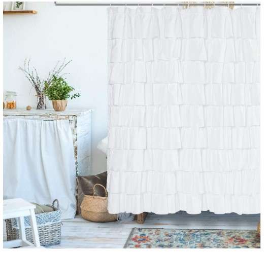 White Ruffled Shower Curtain