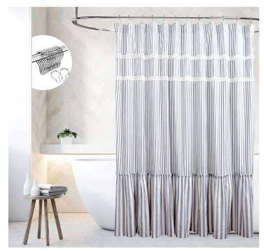triped Ruffled Shower Curtain
