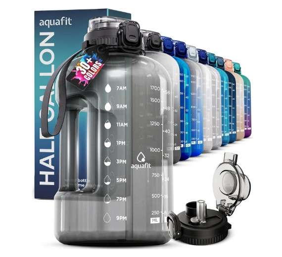AQUAFIT 64 oz 2 in1 Water Bottle With Time Marker and Straw