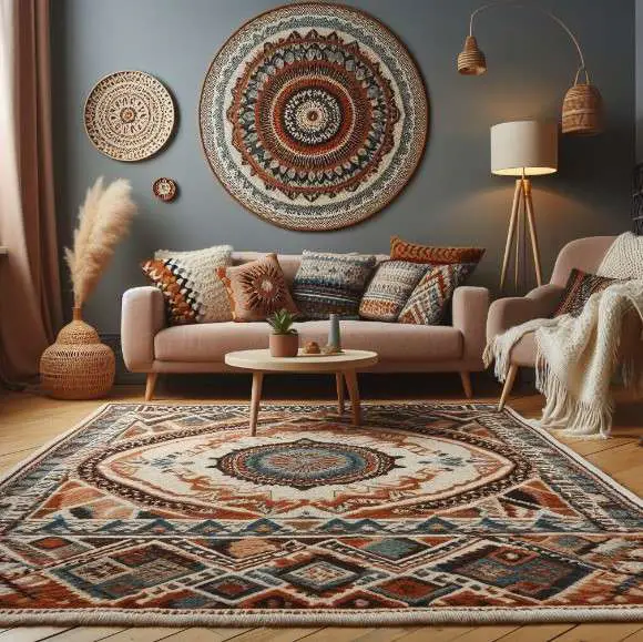 5 Boho Living Room Décor Ideas for Small Spaces 5 Accessorize with boho rugs