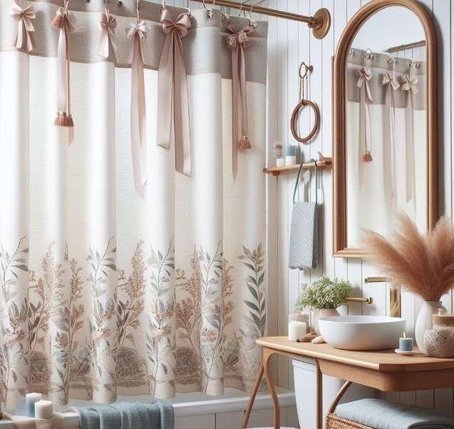 10 Creative Ways to Hang a Shower Curtain 2 Fabric Ties