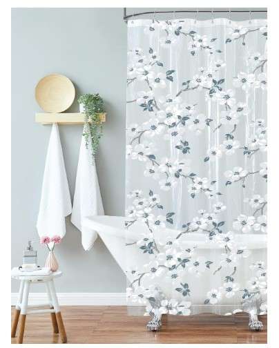 6 Best Vinyl Shower Curtain Ideas for Your Bathroom 11 Laura Ashley - Steel Iona PEVA Shower Curtain