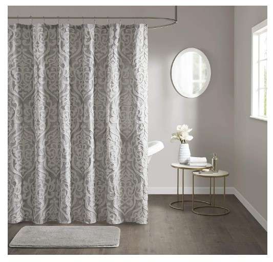 Madison Park Odette Fabric Shower Curtain Luxe Textured Jacquard