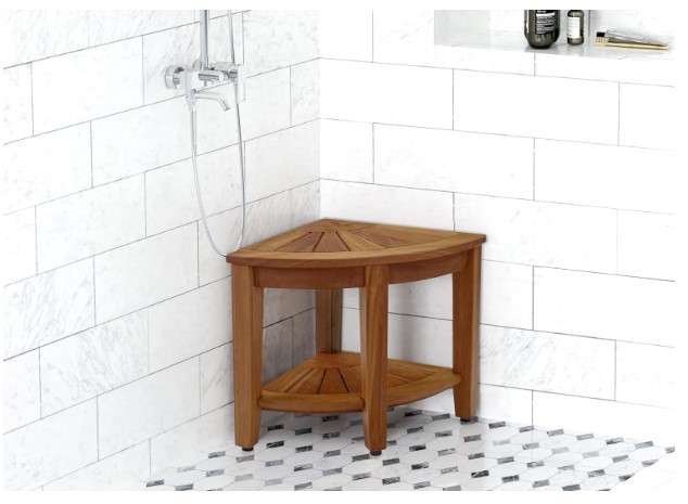 AquaTeak The Original 15.5 Kai Corner Teak Shower Bench with Shelf