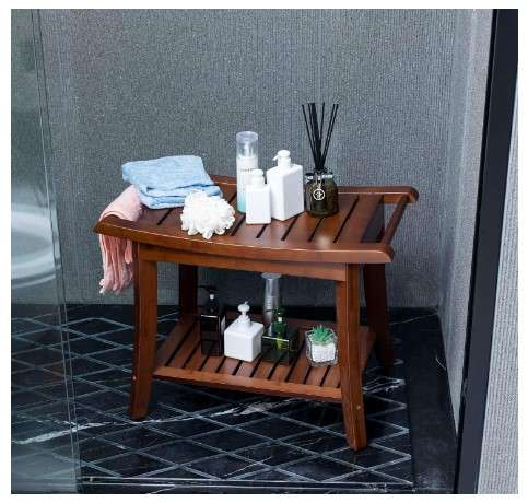 Waterproof Wooden Shower Bench Ideas: The Ultimate Guide 1 Forevich Bamboo Shower Bench Stool with Storage Shelf