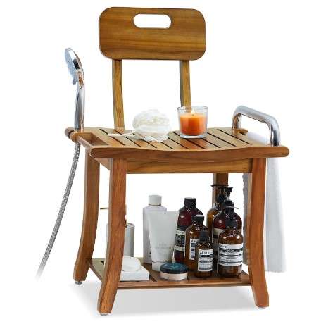 Waterproof Wooden Shower Bench Ideas: The Ultimate Guide 7 Lovitgo 19'' Teak Shower Bench with Handle & Backrest