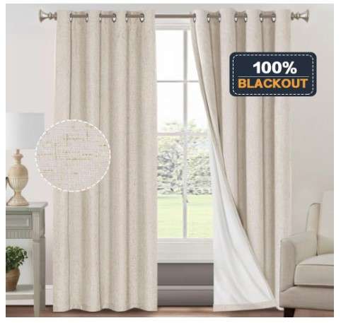 PrinceDeco Primitive Textured Linen Blackout Curtains for Bedroom Living Room