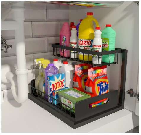 REALINN Under Sink Organizer Pull Out Cabinet Organizer 2 Tier Slide Out