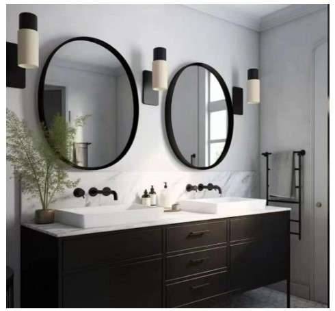 USHOWER 2 Pack Black Round Circle Bathroom Mirrors