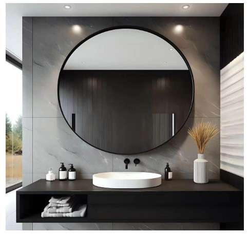 USHOWER Black Round Mirror 30 Inch Bathroom Vanity Circle Mirror