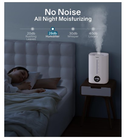 5L Humidifiers for Bedroom, Qacofee Humidifier, Whisper-Quiet Air Humidifier for 50H Runtime, Auto Shut-Off Ultrasonic Humidifiers for Home