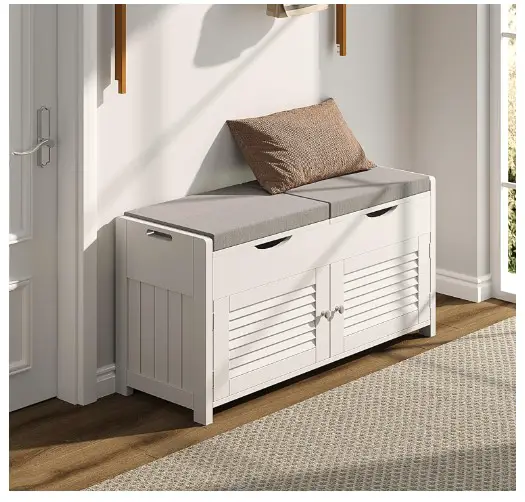 Brilliant Bedroom Storage Bench Ideas You Wish You Knew Sooner 3 ChooChoo Shoe Storage Bench with Lift Top Storage, Entryway Bench with 2 Cushioned Seats, 3 Compartments, Adjustable Shelf, Shoe Cabinet with Hidden Storage for Entryway, Bedroom, Living Room, White