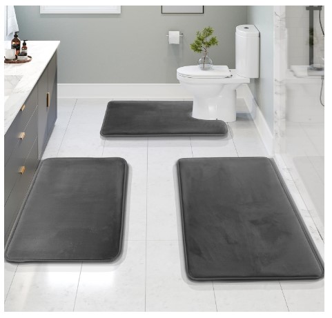 Transform Your Bathroom: 7 Memory Foam Rugs That Add Luxury and Style 7 Clara Clark 3 Piece Bathroom Rugs Bath Mat Set, Velvet Memory Foam Bath Mats for Bathroom - Non-Slip, PVC Backing Bath Rugs, Washable Bathroom Rug Mats - Dries Quickly, Grey Bathroom Rug Set