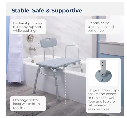 The Best Sliding Bathtub Chairs for Elderly 1 Drive Medical 12011KD-1 Tub Transfer Bench For Bathtub, Height Adjustable Shower Bench with Backrest