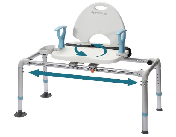 The Best Sliding Bathtub Chairs for Elderly 9 ELENKER Heavy Duty Sliding Shower Chair with Swivel Seat, Rotating Sliding Bathtub Transfer Bench and Bath Safety Seat with Non-Slip Suction Cup