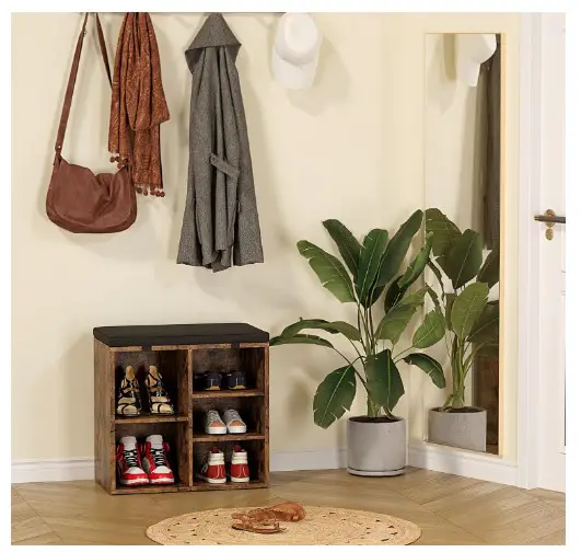 Stunning Shoe Benches for Your Entryway That You’ll Want to Copy 5 GAOMON Shoe Storage Bench, 5 Cubbies Storage Rack Bench with Cushion, Entryway Bench with 3-Tier Adjustable Shelves for Entryway, Living Room, Hallway, Bedroom (Rustic Brown, 20 inch)