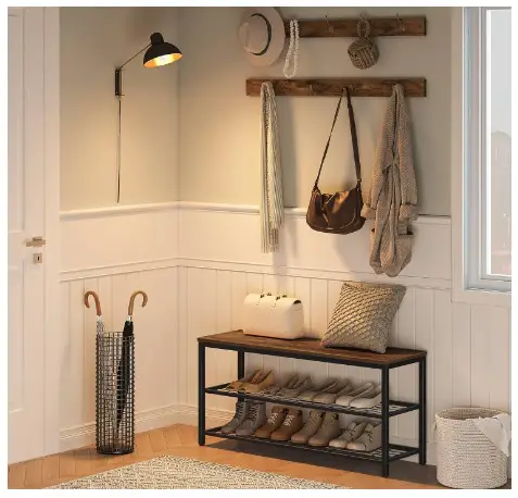 Stunning Shoe Benches for Your Entryway That You’ll Want to Copy 9 HOOBRO Hall Tree with Bench, Coat Rack Shoe Bench Set, Entryway Shoe Rack Bench with Coat Hooks, Hall Tree Coat Rack, 27.6"L x 11.8"W x 18.1"H, Industrial, for Foyer, Front Door, Rustic Brown