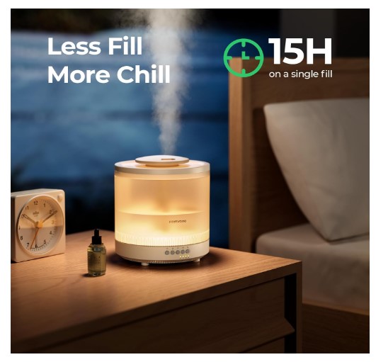 Homvana Easy to Clean Humidifiers for Bedroom, 1.8L Cool Mist Top Fill Essential Oil Diffuser for Baby Nursery