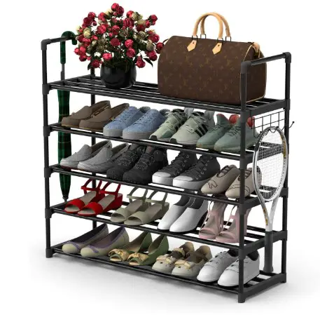 Modern Shoes Rack Design Ideas: Say Goodbye to Clutter 7 Hsscblet 5 Tiers Metal Shoe Rack,Adjustable Shoe Shelf Storage Organizer with Hooks,Stackable Boot & Shoe Storage,for Entryway,Hallway,Closet,Black