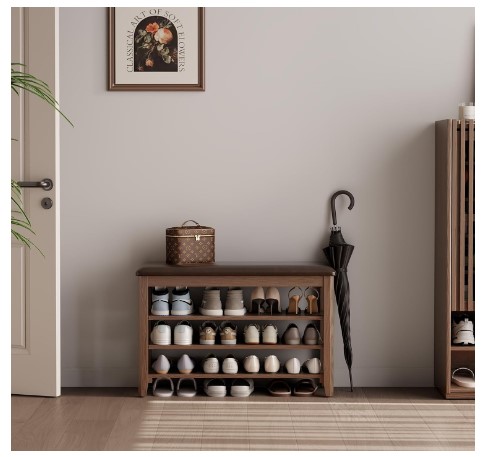 Stunning Shoe Benches for Your Entryway That You’ll Want to Copy 3 KASLANDI Wood Shoe Bench with Cushion, Shoe Rack Bench Height Adjustable, Walnut Entryway Bench for Hallway, Mudroom (Walnut 3-Tier, 31.5")