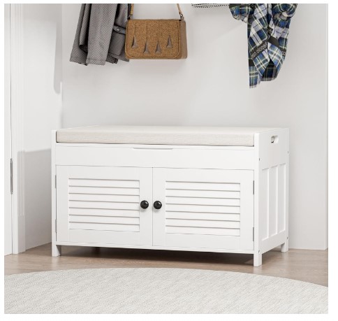 Brilliant Bedroom Storage Bench Ideas You Wish You Knew Sooner 5 Knowlife Shoe Storage Bench with Cushion Seat & Lift Top Storage, Shoe Rack Bench with 2 Louvre Door, Adjustable Shleves, Hidden Shoe Bench with Storage for Entryway