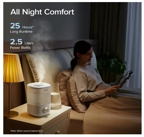 LEVOIT Top Fill Humidifiers for Bedroom, 2.5L Tank for Large Room, Easy to Fill & Clean
