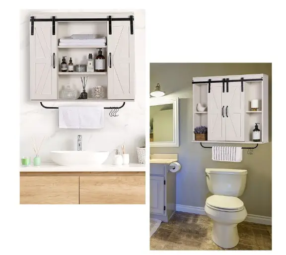 Wall Mounted Bathroom Cabinets: The Ultimate Guide 9 RUSTOWN Rustic Wood Wall Storage Cabinet with Two Sliding Barn Door, 3-Tier Decorative Farmhouse Vintage Cabinet for Kitchen Dining, Bathroom, Living Room, Vintage White