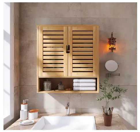 Wall Mounted Bathroom Cabinets: The Ultimate Guide 7 SMIBUY Bathroom Cabinet Wall Mounted, Bamboo Over-The-Toilet Storage Organizer, Space Saver Medicine Cabinet with 2 Door and Adjustable Shelves (Natural)