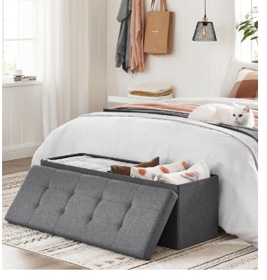Brilliant Bedroom Storage Bench Ideas You Wish You Knew Sooner 1 SONGMICS 43 Inches Folding Storage Ottoman Bench, Storage Chest, Foot Rest Stool, Bedroom Bench with Storage, Holds up to 660 lb, Dark Gray