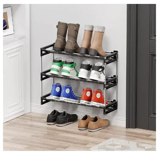 Best Shoes Storage Ideas: Say Goodbye to Clutter 11 Shoe Rack for Closet, 3 Tier Narrow Shoe Rack with Hook and Loop Sticky Adhesive Strips Shoe Shelf for Wall Mounted Shoe Rack, Slim Shoe Rack Space Saving Design Wall Shoe Organizer for RV