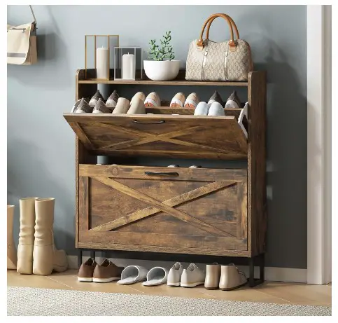 Best Shoes Storage Ideas: Say Goodbye to Clutter 5 Shoe Storage Cabinet with 2 Flip Drawers, Freestanding Organizer with Metal Legs for Entryway, Narrow Shoe Rack Cabinet, Rustic Brown