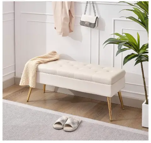 Brilliant Bedroom Storage Bench Ideas You Wish You Knew Sooner 9 Storage Bench-Entryway Bench,Ottoman for Bedroom End of Bed,Modern Velvet Benche Bedroom Benches for Foot of Bed,Upholstered Bench with Golden Legs 40" Creamy White