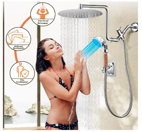 Top 7 Shower Heads with Lights for a Spa-like Experience 13 12'' Rain Shower Head with Handheld Spray, 12'' Adjustable Upgraded Extension Arm with Filtered High Pressure and 3 Water Temperature-LED Color Controlled Handheld Shower Head, Water Saving-Chrome