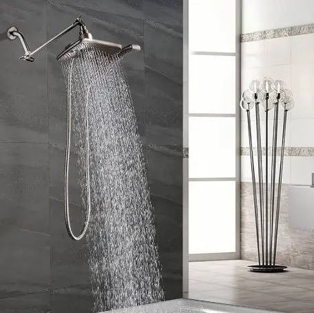 7 Stylish Brushed Nickel Shower Heads with Handheld You Need to See 7 BRIGHT SHOWERS Brushed Nickel Shower Combo - Fixed and Handheld Heads With Grey Faceplates