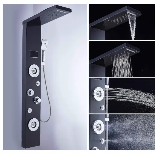 7 Stunning Shower Head with Body Jets Design Ideas for Your Bathroom 13 ELLO&ALLO LED Rainfall Waterfall Shower Head Rain Massage System with Body Jets Stainless Steel Bathroom Shower Panel Tower System, Brushed Black
