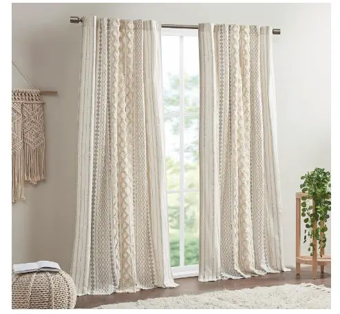 10 Cozy Bedroom Curtains That Will Transform Your Space 7 INK+IVY Imani 100% Cotton SINGLE PANEL Curtain Tufted Chenille Stripe Geometric Print Mid-Century Look Rod Pocket Top Drape for Living Room, Privacy Window Treatment for Bedroom