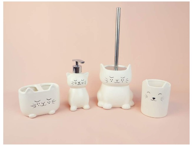 6 Stylish Ceramic Toilet Brush Holders to Upgrade your Bathroom Decor 9 Isaac Jacobs White Ceramic Cat Toilet Bowl Brush Holder with Chrome Metal Handle (Unassembled) - Bathroom Accessory & Cleaning Storage (Cat)