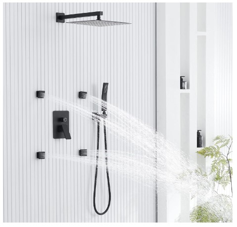 7 Stunning Shower Head with Body Jets Design Ideas for Your Bathroom 11 KOJOX Rain Shower System with Body Jets, 12 Inch Powerful Full Body Shower System with Rainfall Shower and Handheld Spray, Rough-in Mixer Valve Concealed Shower Faucet Set Complete, Matte Black