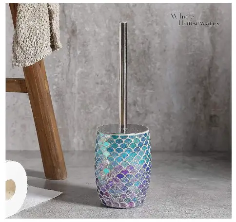 Unique Decorative Toilet Brush Holders for Every Style 3 Mermaid Bathroom Toilet Brush and Holder Set Mosaic Glass | Non-Rustic Stainless Steel | Practical & Decorative Toilet Bowl Brush and Holder | Luxury Mermaid Bathroom Decor
