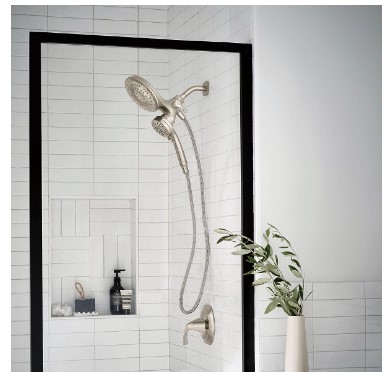 7 Stylish Brushed Nickel Shower Heads with Handheld You Need to See 9 Moen Engage Magnetix Spot Resist Brushed Nickel Multi-Function Handshower and Rainshower Combo Featuring Magnetic Docking System, Shower Head with Handheld Spray, 26009SRN