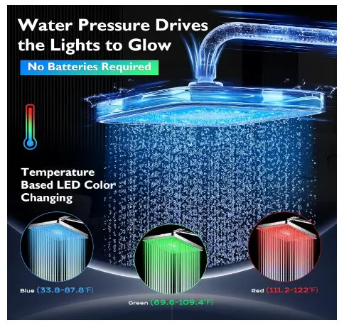 Top 7 Shower Heads with Lights for a Spa-like Experience 1 PinWin Shower Head, 8'' Dual Rain Shower Head with 11'' Adjustable Extension Arm, 7-Setting High-Pressure Handheld Combo, Rainfall LED Shower Head Water Temperature Controlled Color Changing,Chrome