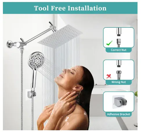 8 Modern Square Shower Heads That Will Transform Your Bathroom 5 Rain Shower Head with Handheld, Lanhado 8'' High Pressure Rainfall 9 Settings Shower Head with 11'' Extension Arm, Holder & Hose, Anti-leak Waterfall, Chrome