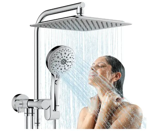 7 Stylish Brushed Nickel Shower Heads with Handheld You Need to See 3 Dual Shower Head Combo, Brushed Nickel 8'' High Pressure Rain/Rainfall Shower Head,5 Settings Adjustable Handheld Showers,with 15" Height Adjustable Slide Bar,Holder/59’‘ Hose