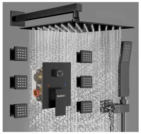 7 Stunning Shower Head with Body Jets Design Ideas for Your Bathroom 5 Matte Black Shower System with Rain Shower and Handheld Shower Head, 12 Inch Wall Mounted Shower Faucet Rough-in Mixer Valve and Trim Included Shower Combo Set (/ with Body Jets)