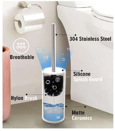 6 Stylish Ceramic Toilet Brush Holders to Upgrade your Bathroom Decor 1 White Ceramic Toilet Brush and Holder Set, Freestanding Toilet Bowl Cleaners Brush, Scrubber Brush for Toilet, Bathroom Accessories with Stainless Handle, Deep Cleaning