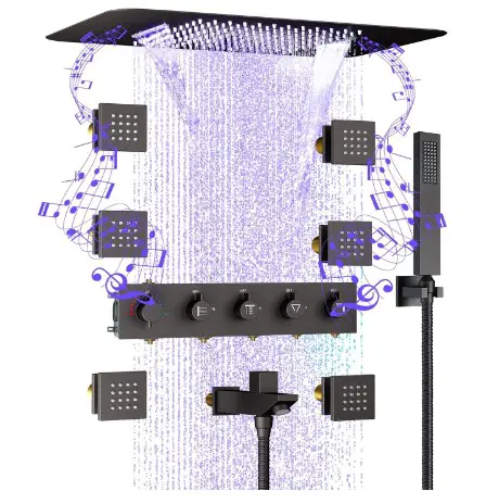 7 Stunning Shower Head with Body Jets Design Ideas for Your Bathroom 9 Thermostatic Shower System with Body Jets, 23 Inch Matte Black Full Body Shower System with Rain Waterfall Shower, Smart Shower Jets System In Wall with LED Light & Music