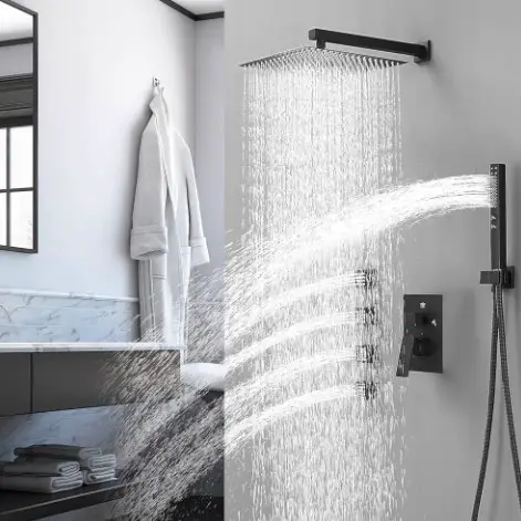 7 Stunning Shower Head with Body Jets Design Ideas for Your Bathroom 1 Rainfall Shower System with 4 Full Body Jet 4 Mode Shower Faucet Set with 12 Inch Rain Shower Head and 2 in 1 Handheld Spray, Matte Black Brass Shower Jet Shower Fixtures, Wall Mounted