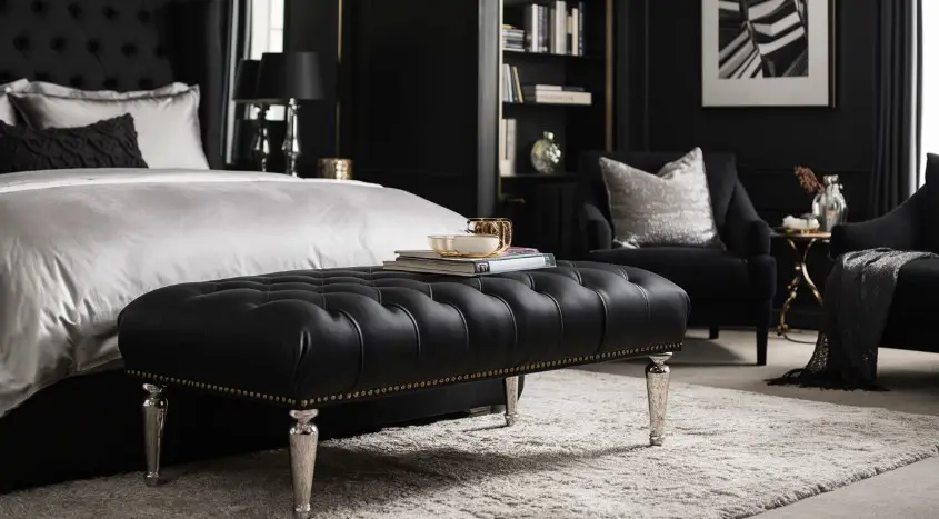 10 Stunning Black Bedroom Furniture Ideas for a Luxurious Look 9 Black Bench or Ottoman
