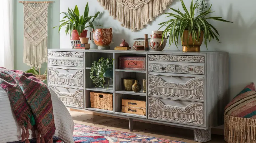 10 Modern Dresser Designs to Elevate Your Bedroom Décor 9 Boho Flair