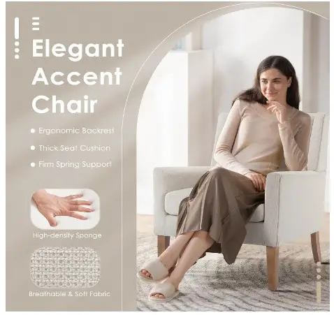 10 Comfy Bedroom Chair Ideas for Relaxing in Style 5 COLAMY Modern Wingback Living Room Chair, Upholstered Fabric Accent Armchair, Single Sofa chair with Lounge Seat and Wood Legs for Bedroom/Office/Reading Spaces, Beige